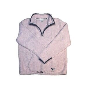Victoria's Secret PINK Sherpa 1/4 Zip Long Sleeve Fleece Pullover Fuzzy Y2K Sz M
